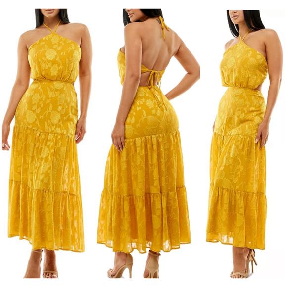 Speechless NWT Halter Open Back Tiered Floral Burnout Maxi Dress Size 7 Juniors - Picture 1 of 11